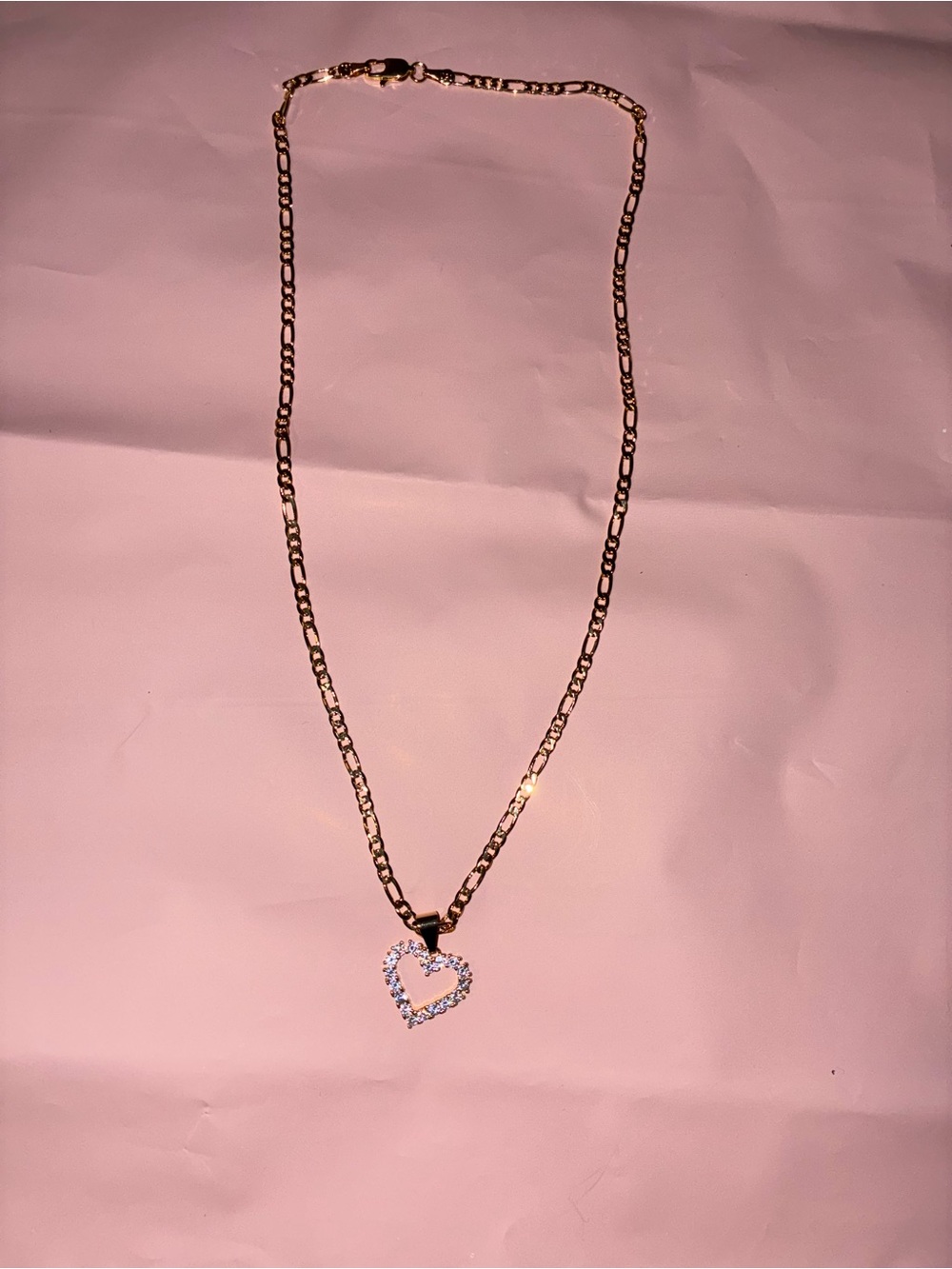 Gold Chain Necklace with Crystal Heart Pendant - Women Jewelry 18k plated